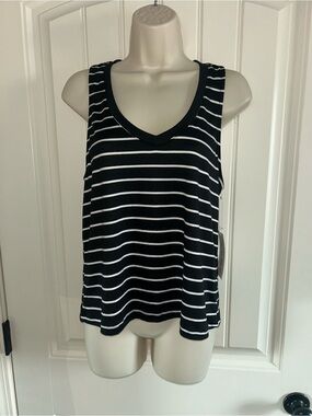 NWT 78&Sunny Del Mar Striped Tank in Black & Ivory Sz M